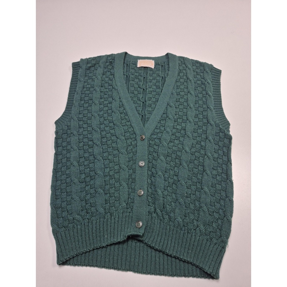 Pendleton Sweater Vest Mens Small Green Wool Cable Knit Button V Neck Casual
